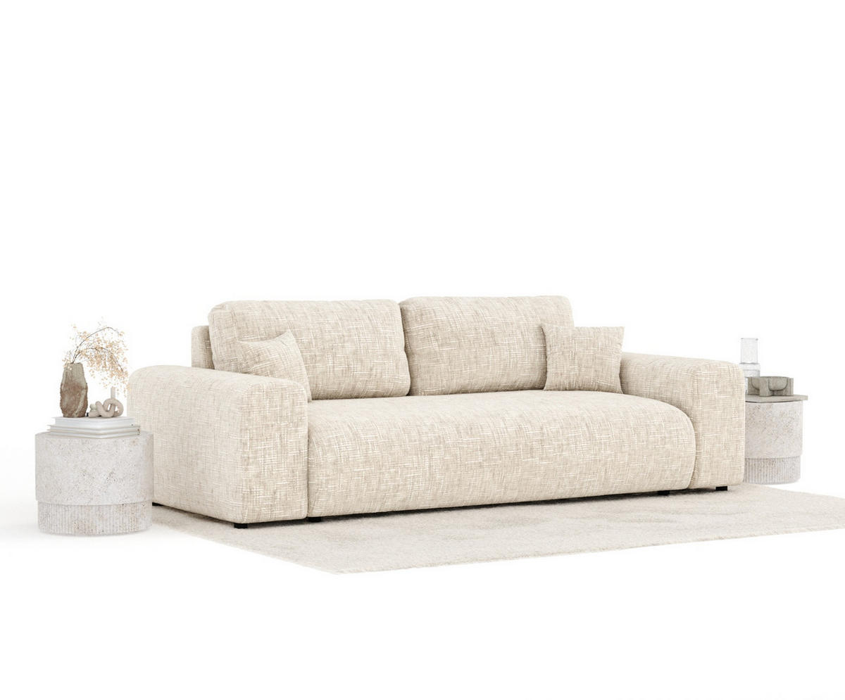 3-SITZER-SOFA Zanzibar Creme Webstoff - Creme/Schwarz, Holz/Holzwerkstoff (213/79/108cm) - Maison de Reve