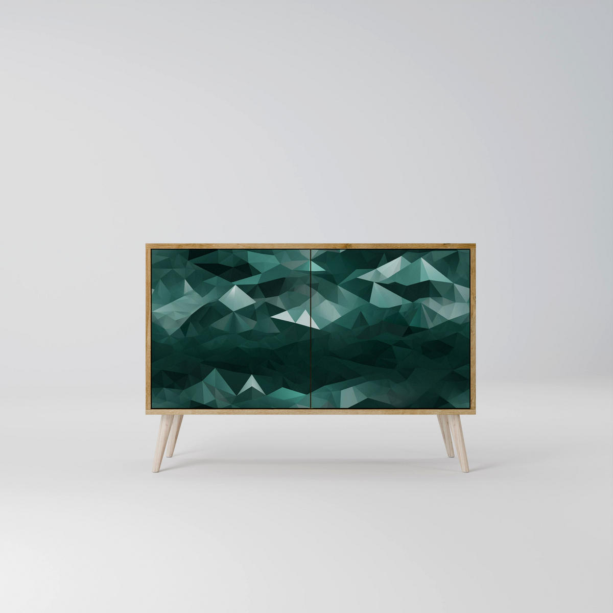 SIDEBOARD POLYGONAL FLOATING, Eicheneffekt, 111x42x77,5 cm, 2 Türen - Eichefarben/Buchefarben, Holzwerkstoff/Buchenholz (111/77.5/42cm) - SpaceRebels