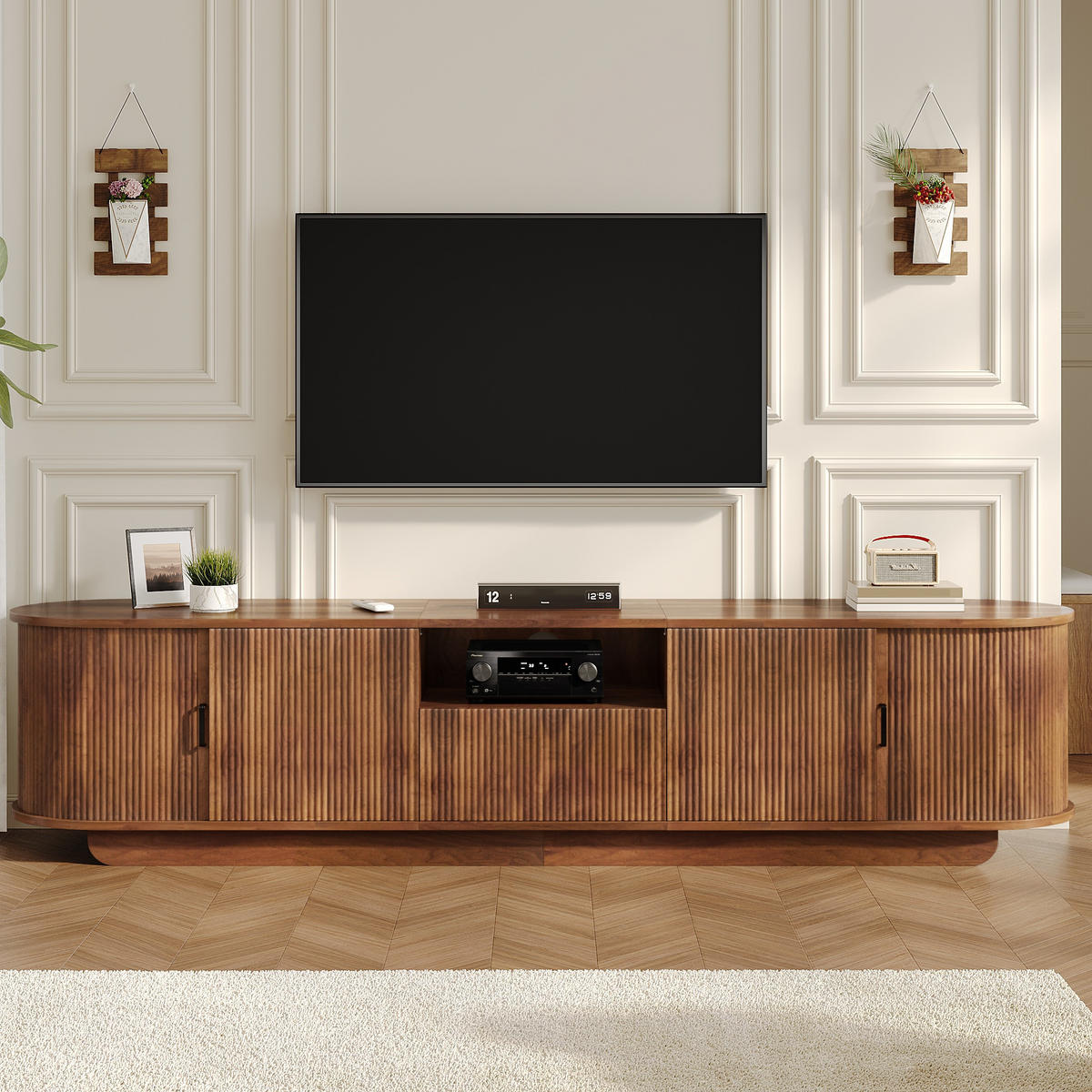 TV-LOWBOARD 180 x 40 x 50 cm, Schiebetüren, 3D-Wellenfront, Schublade, offenes Fach, Walnuss - Walnussfarben, Holzwerkstoff (180/50/40cm)