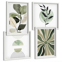 BILDER SET 4er Set - 50x50 cm & 40x60 cm Weißer Rahmen - Geometrische Pflanzenformen - Weiß, Kunststoff (50/50cm) - TULUP