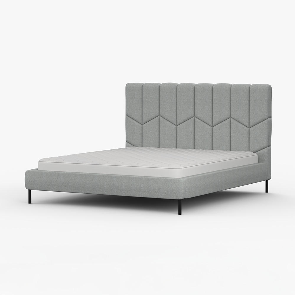 POLSTERBETT KRIS, Lattenrost, ohne Bettkasten, gepolsterte Kopfstütze 160/200 in Aschegrau - Hellgrau/Schwarz, Holz/Textil (160/200cm) - imoebel24