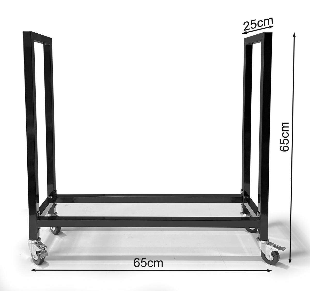 KAMINHOLZREGAL Außen 65x25x65 cm Metall Schwarz mit Rollen - Schwarz, Metall (65/65/25cm) - QUICK STAR