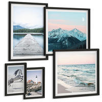 BILDER SET 5er Set - 50x50 cm & 20x30 cm & 40x60 cm Schwarzer Rahmen - Landschaften europäischer Städte - Schwarz, Kunststoff (40/60cm) - TULUP