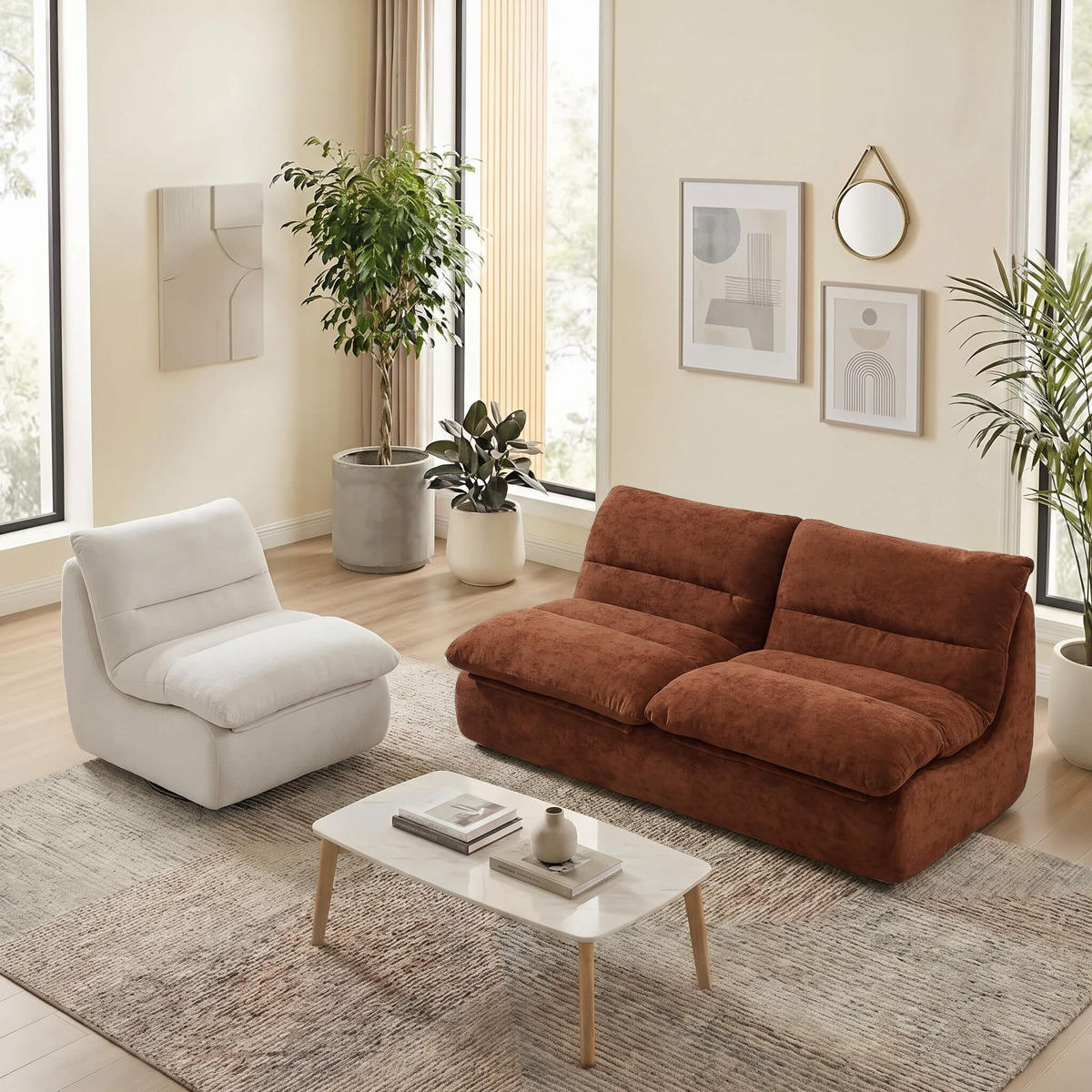 SITZGARNITUR Nuvia Sofa und Sessel Schokolade und Weiß - Braun/Weiß, Textil (160/73/100cm) - COCO Living