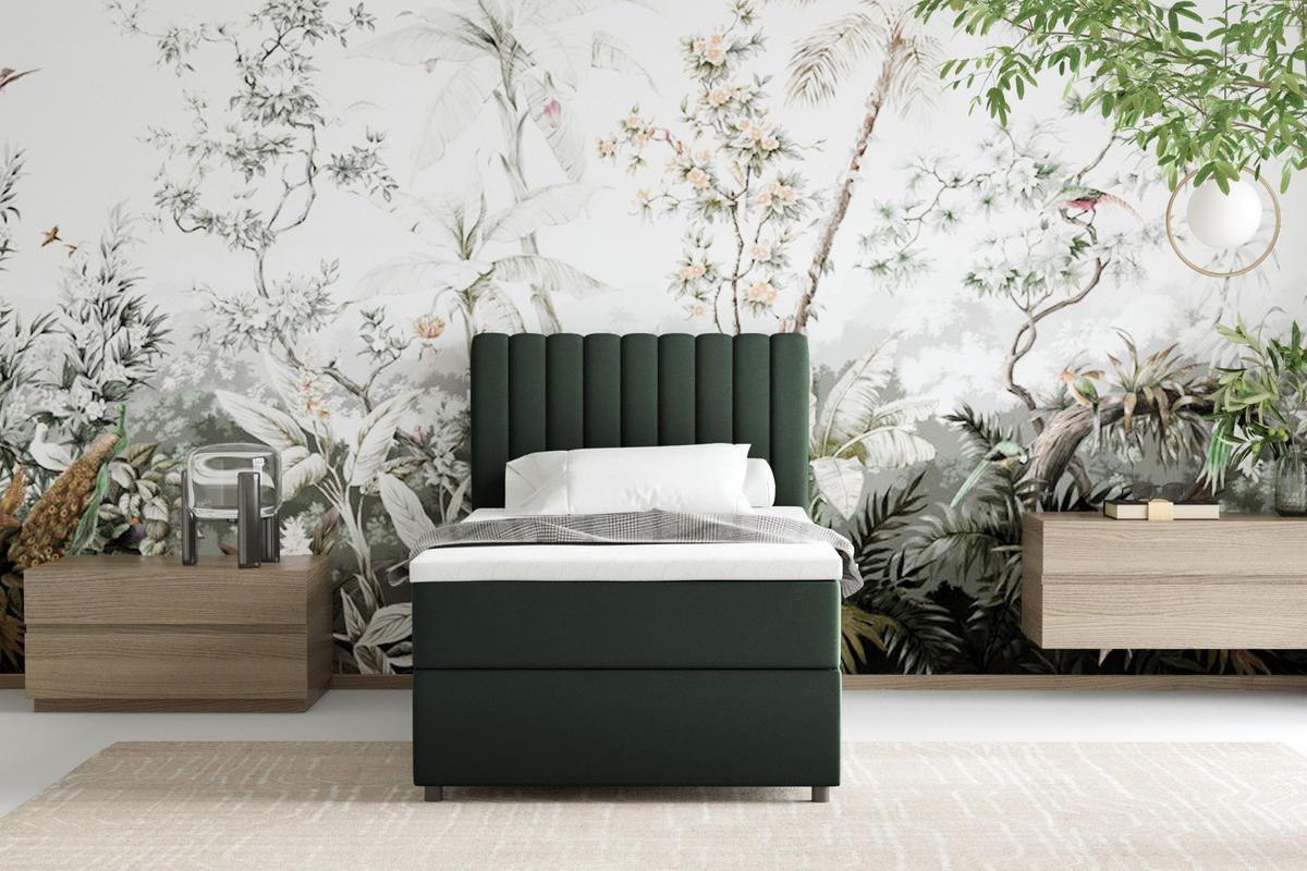 BOXBETT Everest 90 x 200 cm Einzelbett mit hochwertiger Bonell-Matratze und Topper - Grün, Holz (90/200cm) - Panda Möbel