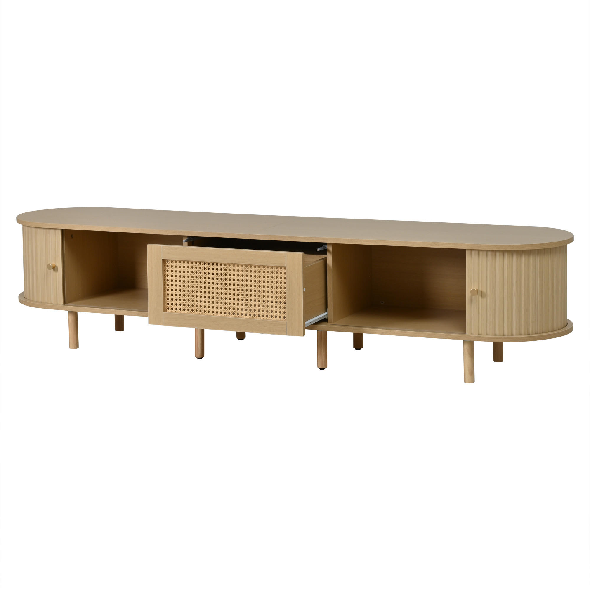 TV‑SCHRANK Eichefarben mit Rattan‑Dekor und goldenen Griffen 180 × 40 × 40 cm - Eichefarben, Holzwerkstoff (180/40/40cm) - Luhomfu