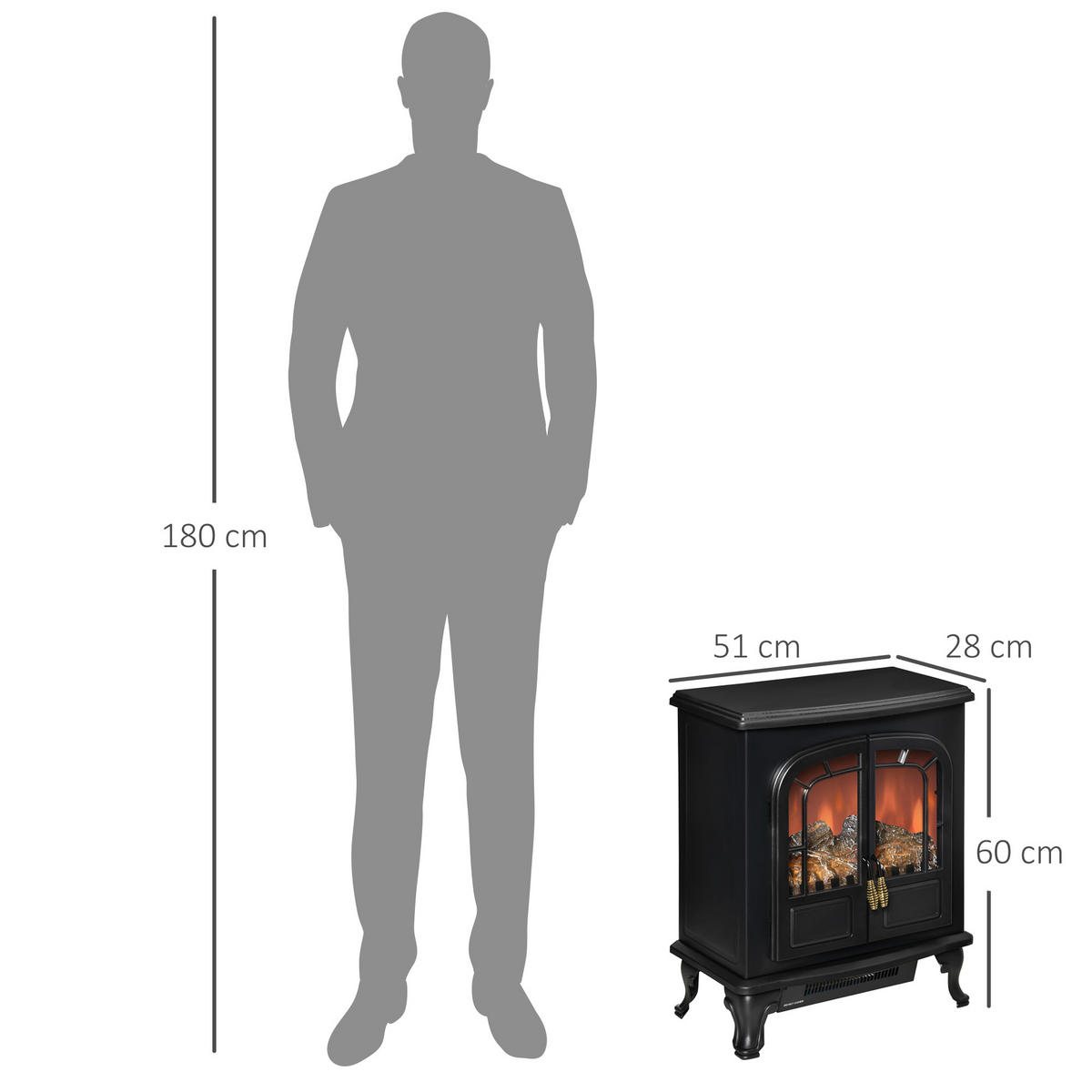 ELEKTROKAMIN DE-17010 Neo-retro 2 Glastüren 1000/2000 W Schwarz - Schwarz, Metall (51/60/28cm) - ComfortXL
