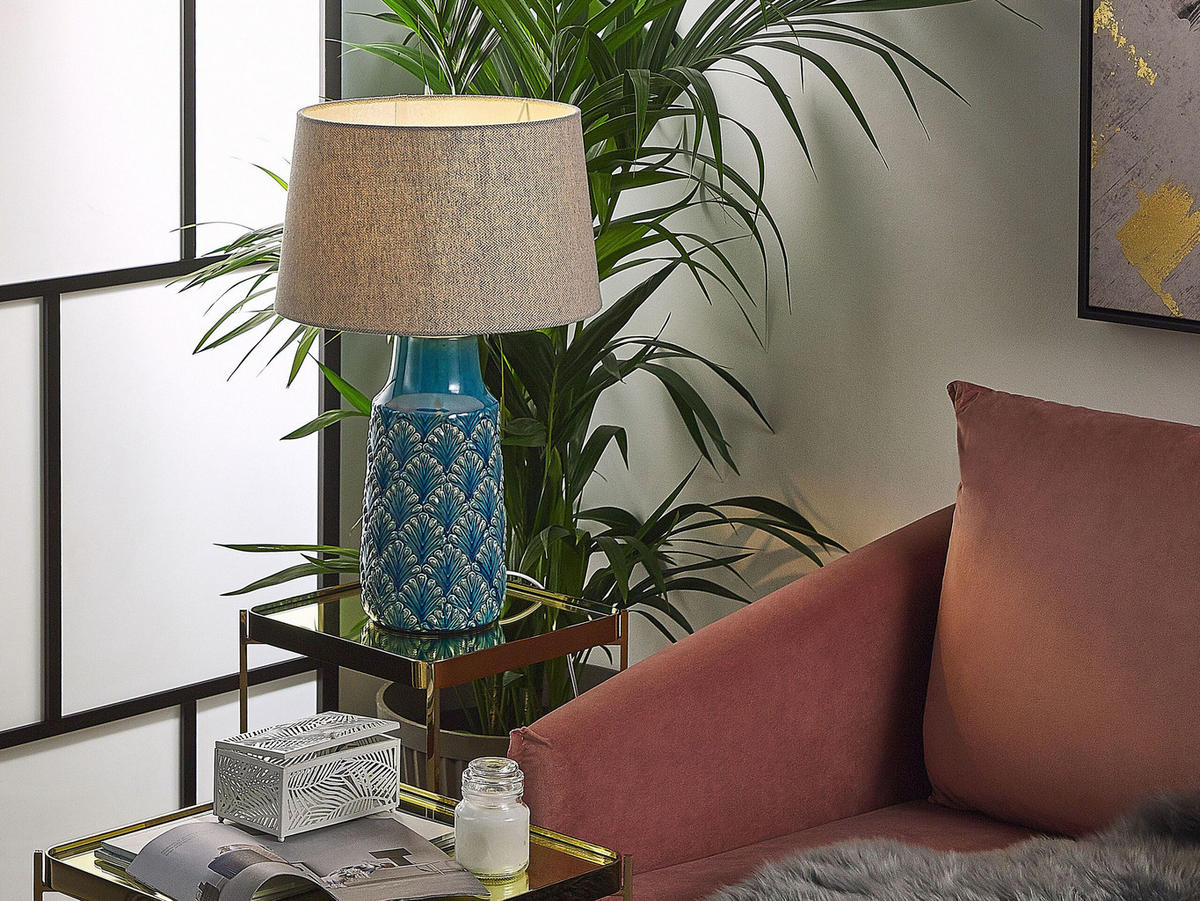 TISCHLAMPE Thaya 35/35/55 cm - Blau, Keramik (35/35/55cm) - Beliani