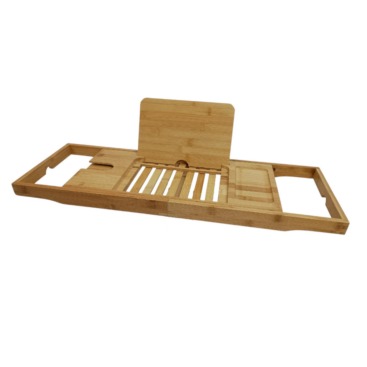 BADEWANNENABLAGE Bambus ausziehbar 70–104 x 23,5 x 4 cm mit Buchhalter und Ablagefächern - Naturfarben, Holz (70/4/23.5cm) - Begryf