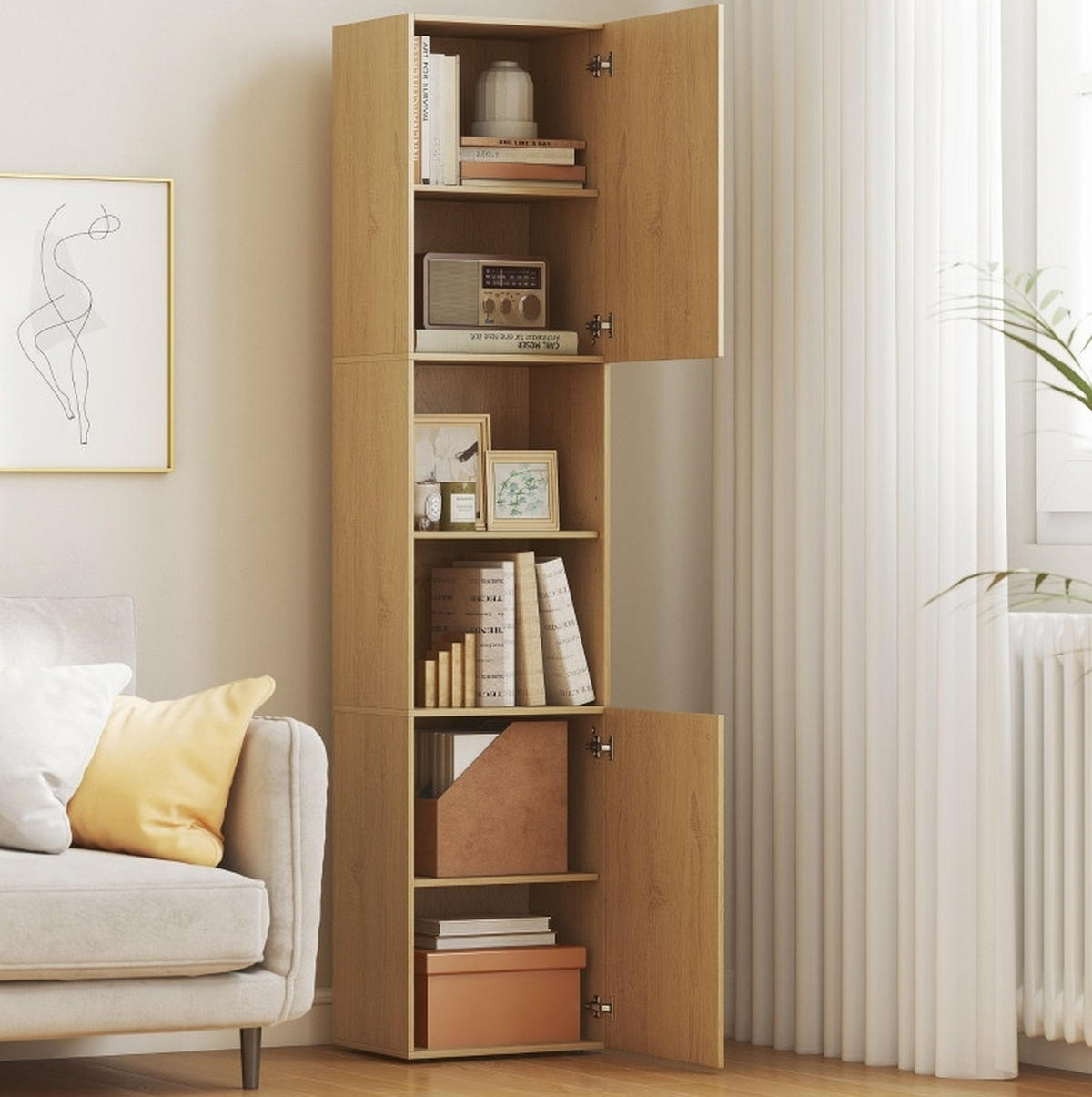 BADEZIMMER Hochschrank 40x31x182 cm Eiche mit 2 Fächern & verstellbaren Regalen - Eichefarben, Holzwerkstoff (40/182/31cm) - Modfu