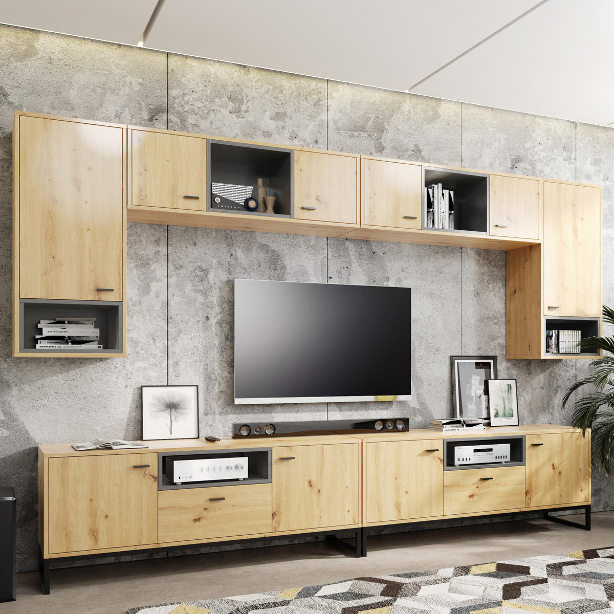 BÜCHERREGAL OMAN mit 2 Schubladen, eiche Artisan+Schwarz - Schwarz/Eiche Artisan, Holzwerkstoff/Metall (60/202/40cm) - Beautysofa