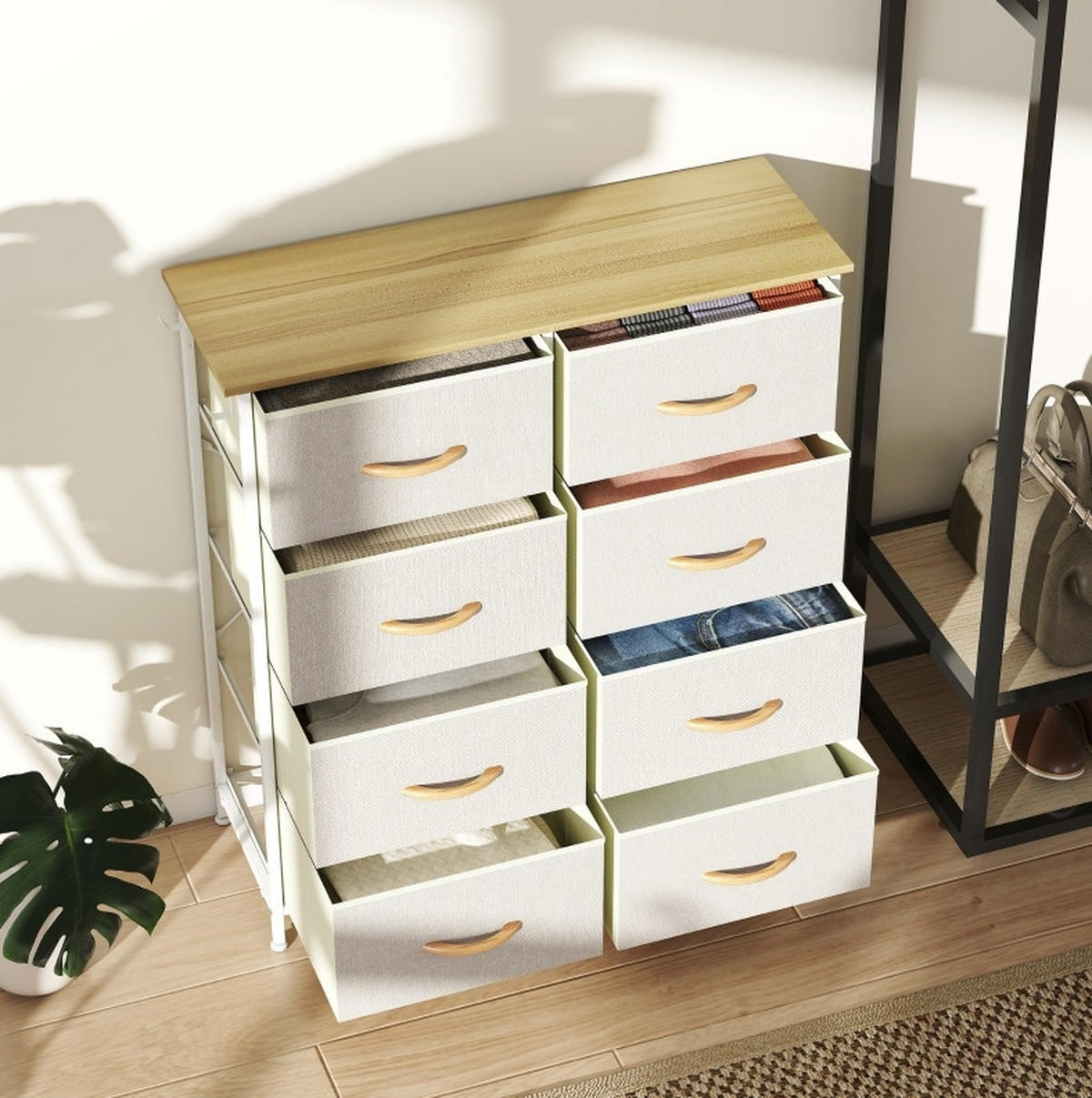 KOMMODE 86/30/94,5 cm aus Stahl mit 8 Stoffschubladen Beige - Beige, Metall (86/94.5/30cm) - Modenvie