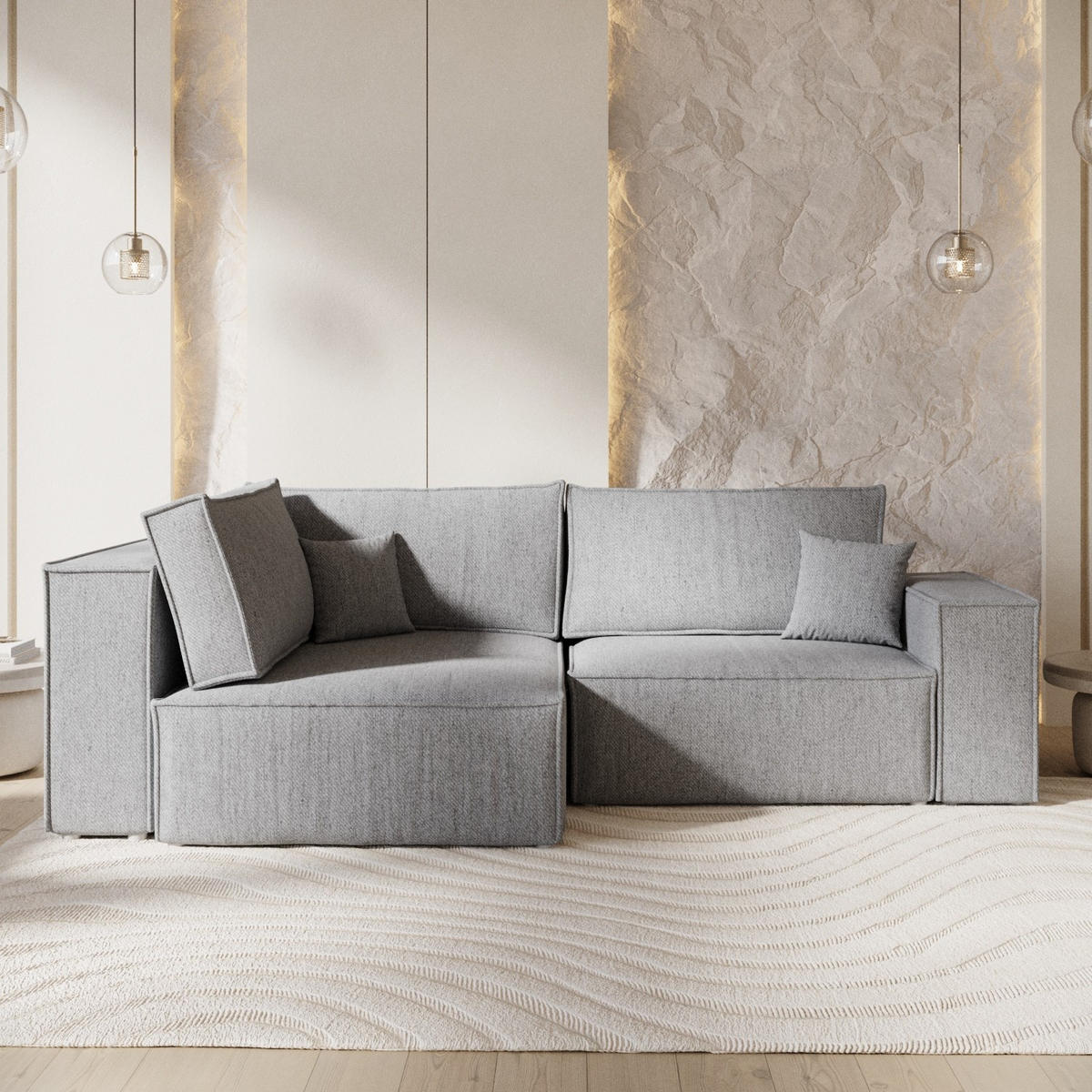 ECKSOFA AVION mit Schlaffunktion Grau im Neve Stoff - Schwarz/Grau, Holz/Holzwerkstoff (253/148cm) - AltaBeds