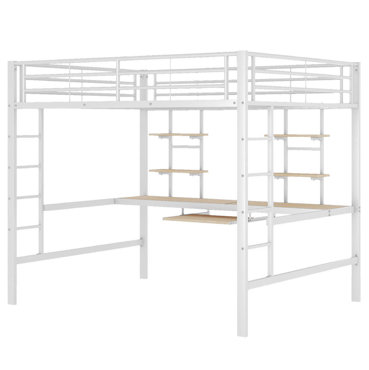 HOCHBETT 140/200 cm Weiß mit Schreibtisch und Regalen - Weiß, Metall (140/200cm) - MIVRAY
