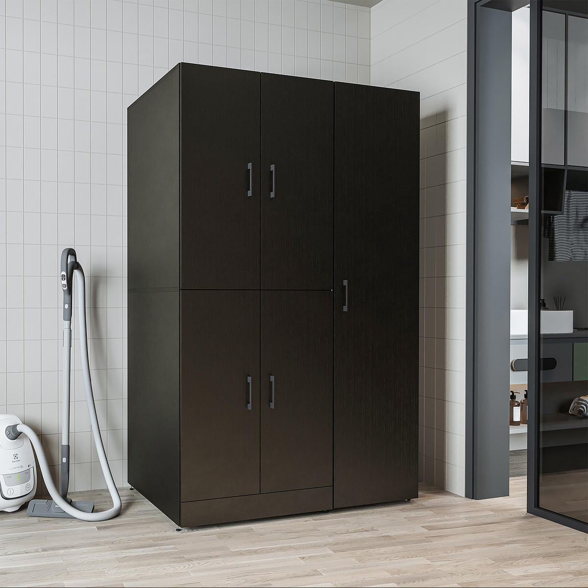 WASCHMASCHINENSCHRANK DORA-II 115cm Breit, 186cm Hoch - Schwarz, Holzwerkstoff (115/186/73.8cm)