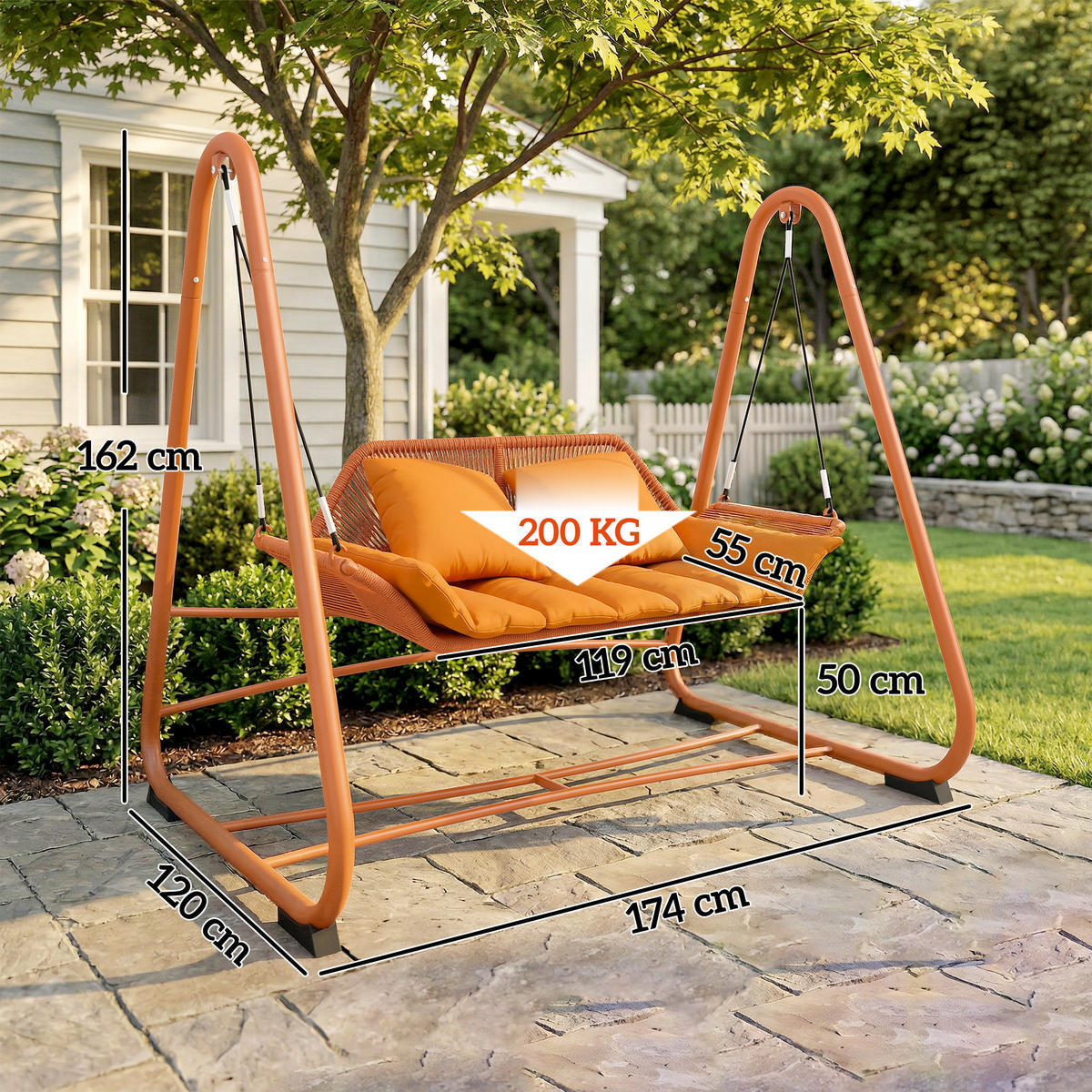 HOLLYWOODSCHAUKEL Metall Polyester Terrakotta - Terracotta, Textil/Metall (120/162/174cm) - Outsunny