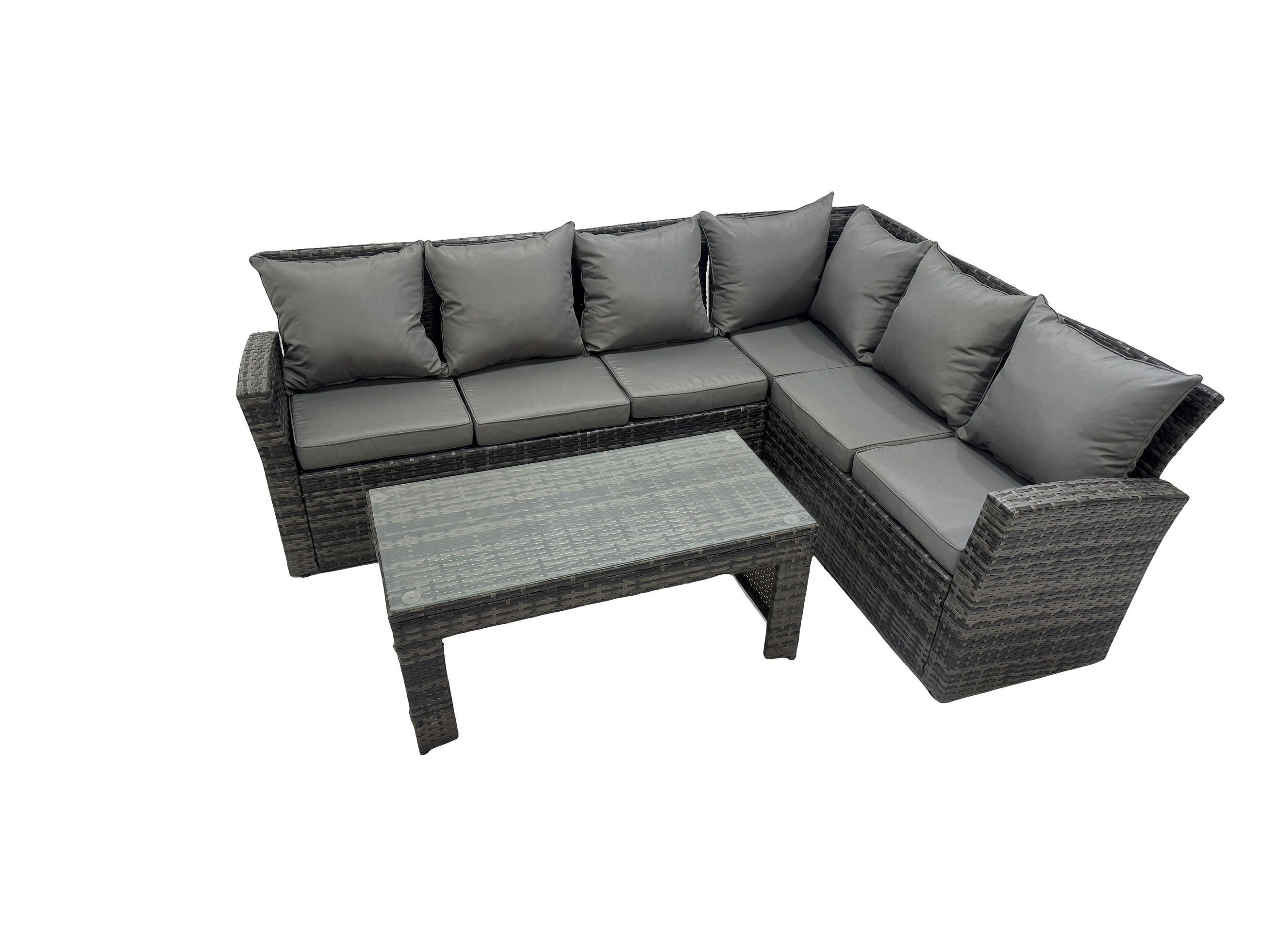 GARTENSOFA SET Hohe Rückenlehne Polyrattan Dunkelgrauer Mix 6-Sitzer - Dunkelgrau/Grau, Glas/Kunststoff - Fimous