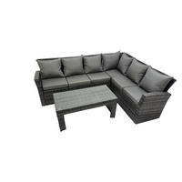 GARTENSOFA SET Hohe Rückenlehne Polyrattan Dunkelgrauer Mix 6-Sitzer - Dunkelgrau/Grau, Glas/Kunststoff - Fimous