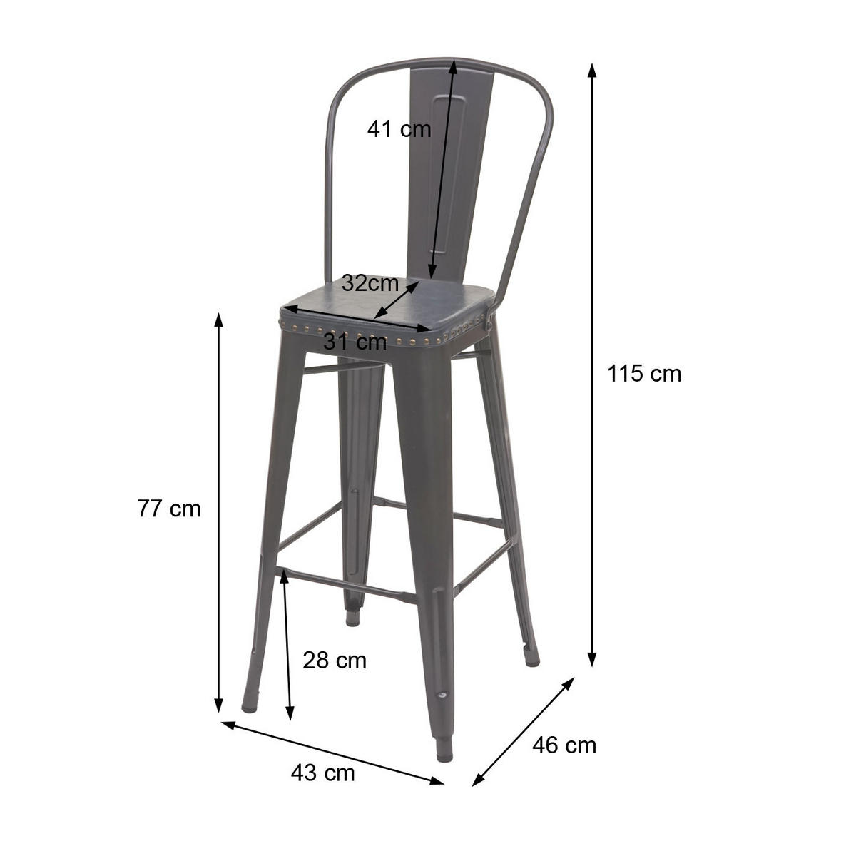 BARHOCKER 2er-Set Sitzhöhe 77cm Metall Kunstleder Chesterfield Gastronomie Schwarz-braun - Braun, Kunststoff/Metall (43/115/46cm) - PROREGAL