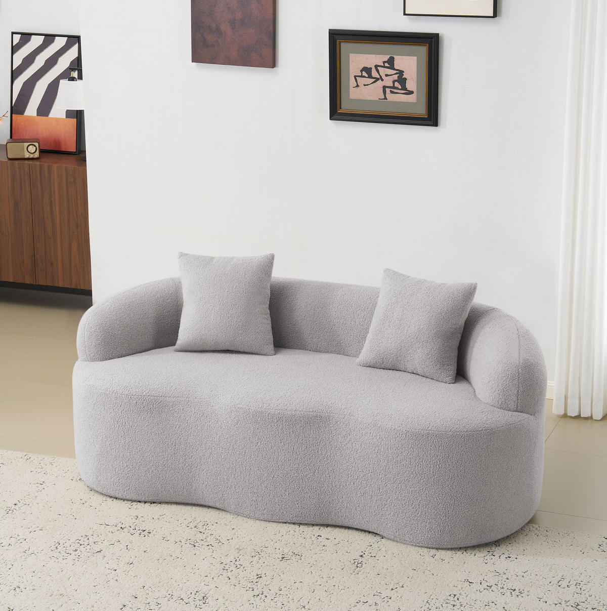 SOFA geschwungen 2-Sitzer Hellgrau - Hellgrau, Kunststoff (170/70/89cm) - Meubliv