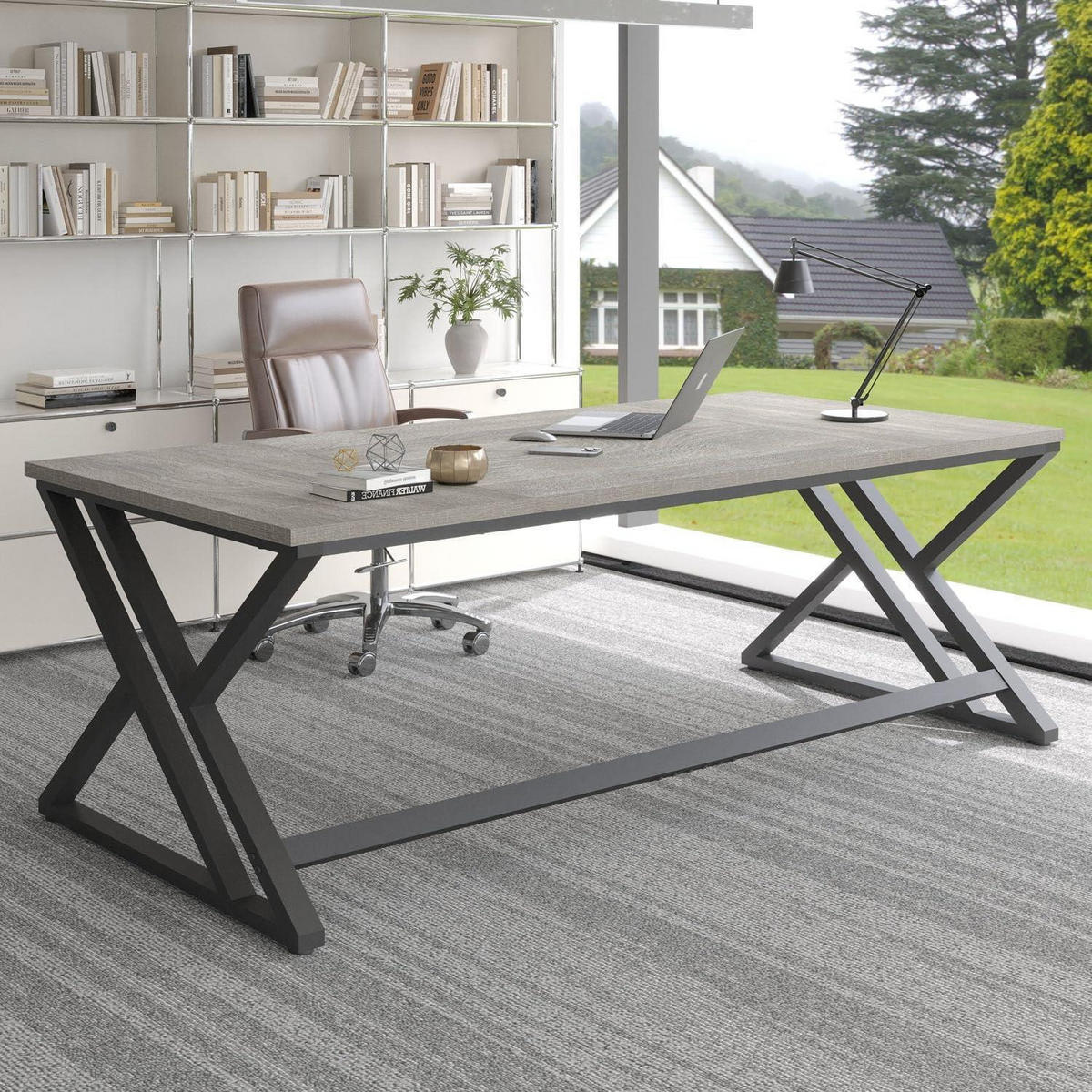 SCHREIBTISCH 180 x 80 cm Grau Eiche - Grau, Holzwerkstoff (40/30/30cm)