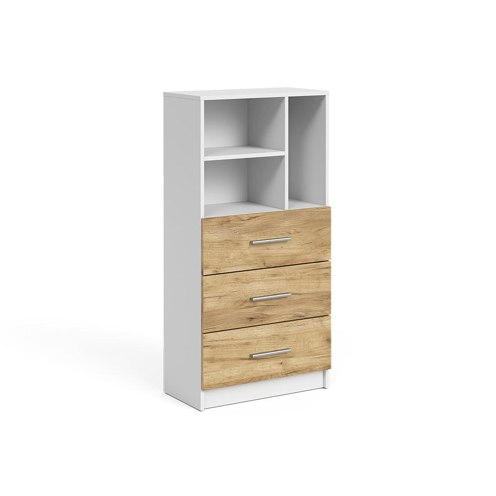 UNIVERSALSCHRANK Tomy, Weiß/Goldkraft Eiche, 60 x 120 cm mit 3 Schubladen - Honigeiche/Weiß, Holzwerkstoff (60/120/31.6cm) - Vicco