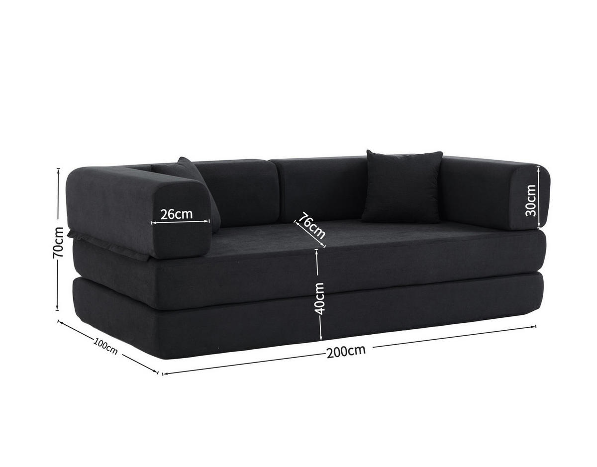 3-SITZER 200/100/70 cm Schlafsofa schwarz aus Cord mit Armlehnen - Schwarz, Textil (100/70/200cm) - OKWISH