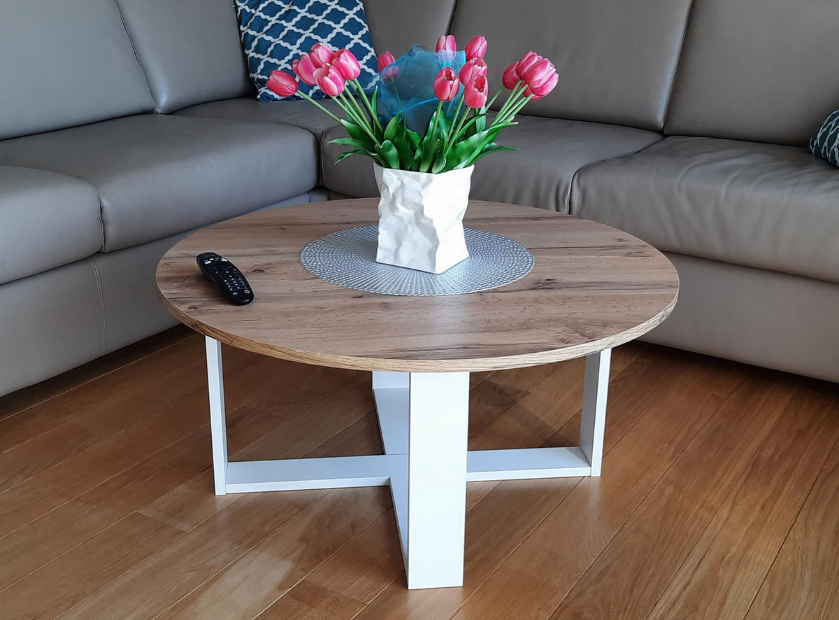 COUCHTISCH rund Eiche Gold Weiß 86x42 cm - Eichefarben/Weiß, Holzwerkstoff (86/86/42cm) - designimpex