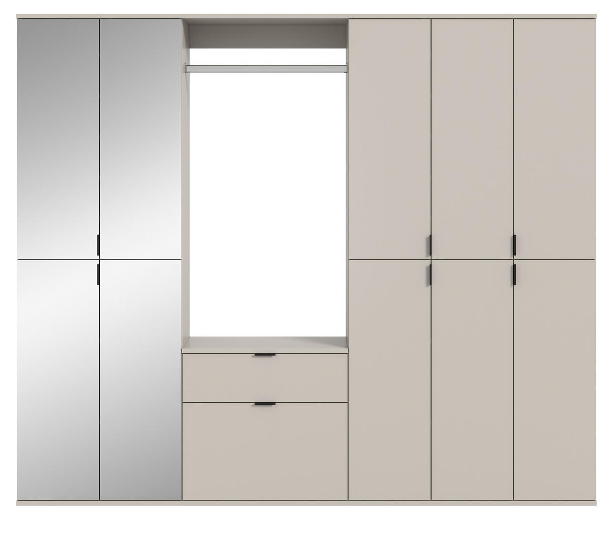 GARDEROBEN-SET Kaschmir 213 x 193 cm, Garderobenschrank mit Spiegel - Kaschmir/Schwarz, Glas/Holzwerkstoff (213/193/34cm) - Inn.Furn