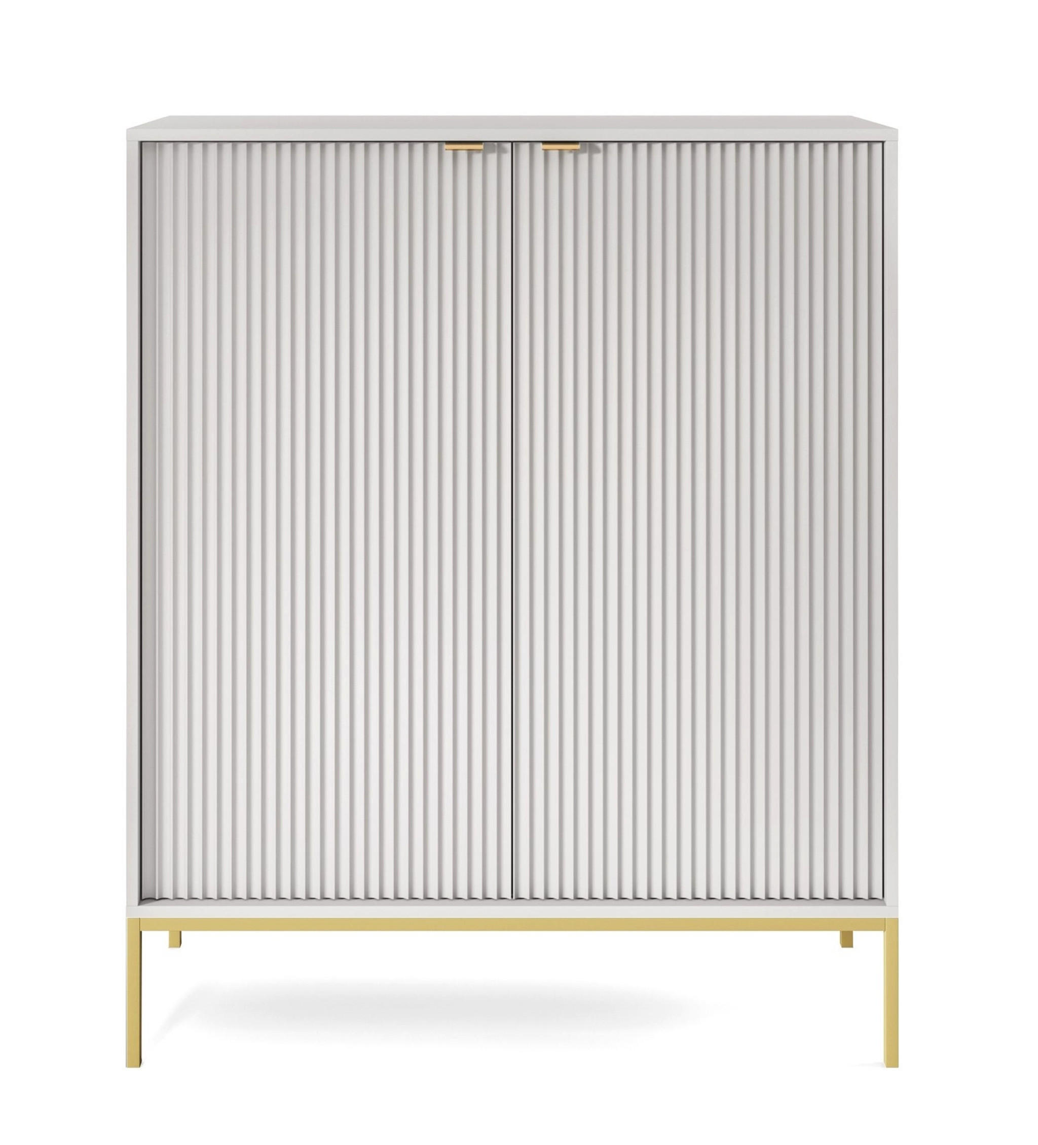 SIDEBOARD Eternas 2T Grau 104/125/39 cm – goldene Füße, mit geriffelten Fronten - Goldfarben/Grau, Holzwerkstoff (104/125/39cm) - AX Living
