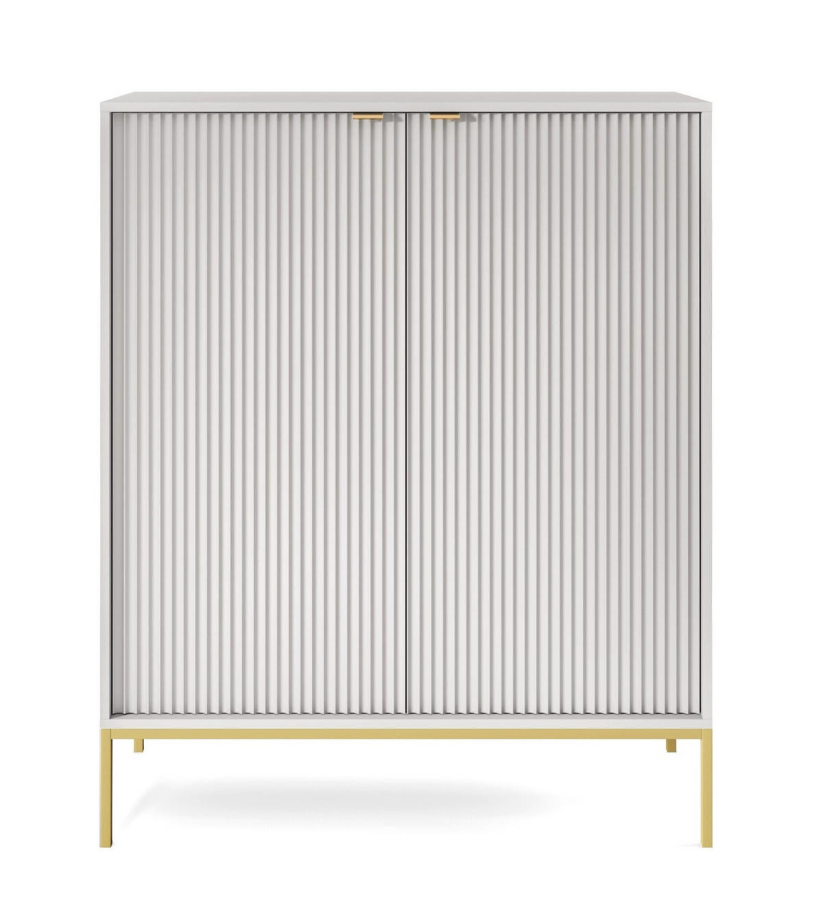 SIDEBOARD Eternas 2T Grau 104/125/39 cm – goldene Füße, mit geriffelten Fronten - Goldfarben/Grau, Holzwerkstoff (104/125/39cm) - AX Living
