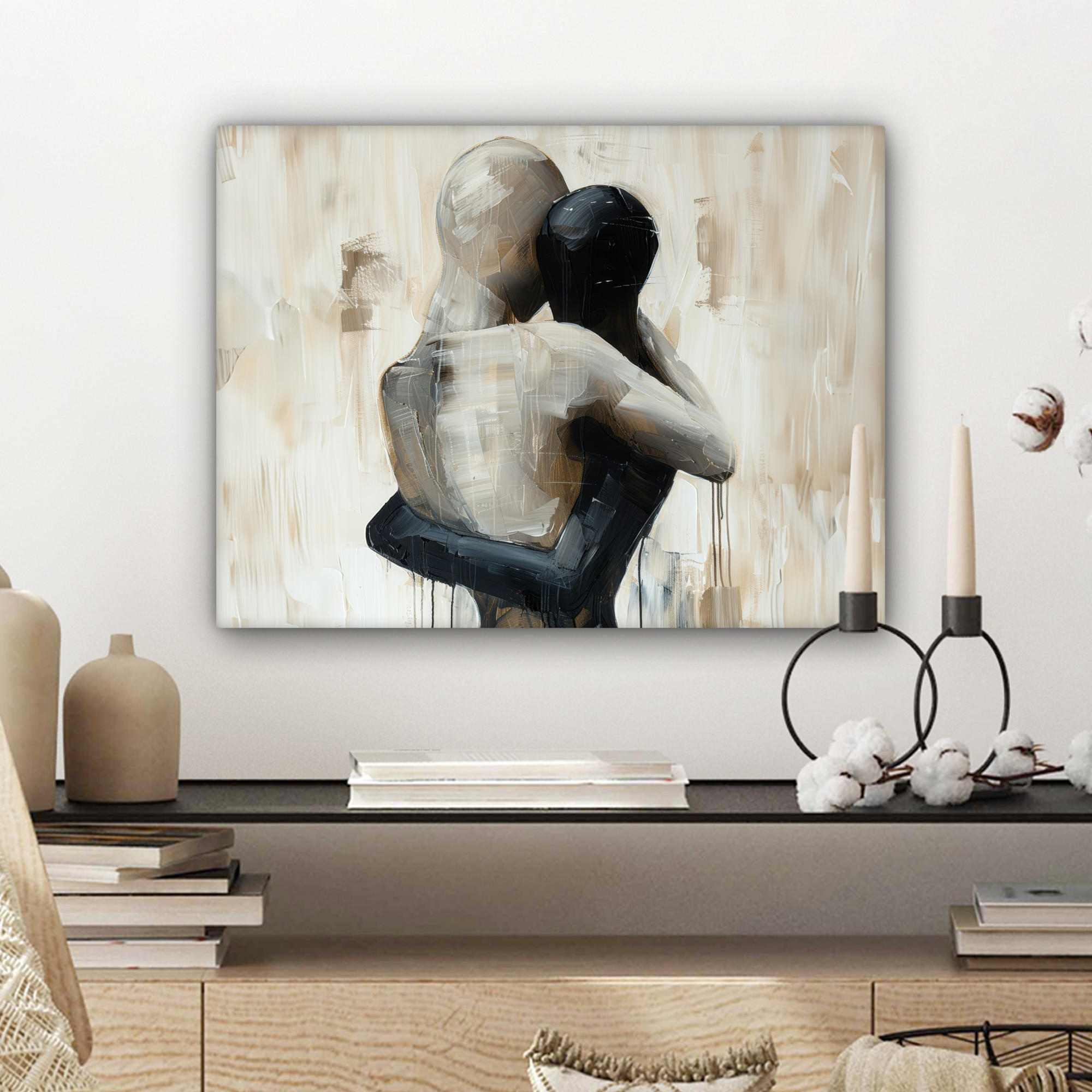 LEINWANDBILD Abstrakt - Liebe - Schwarz und weiß - Modern 40x30 cm - Schwarz, Textil (40/30cm) - MuchoWow