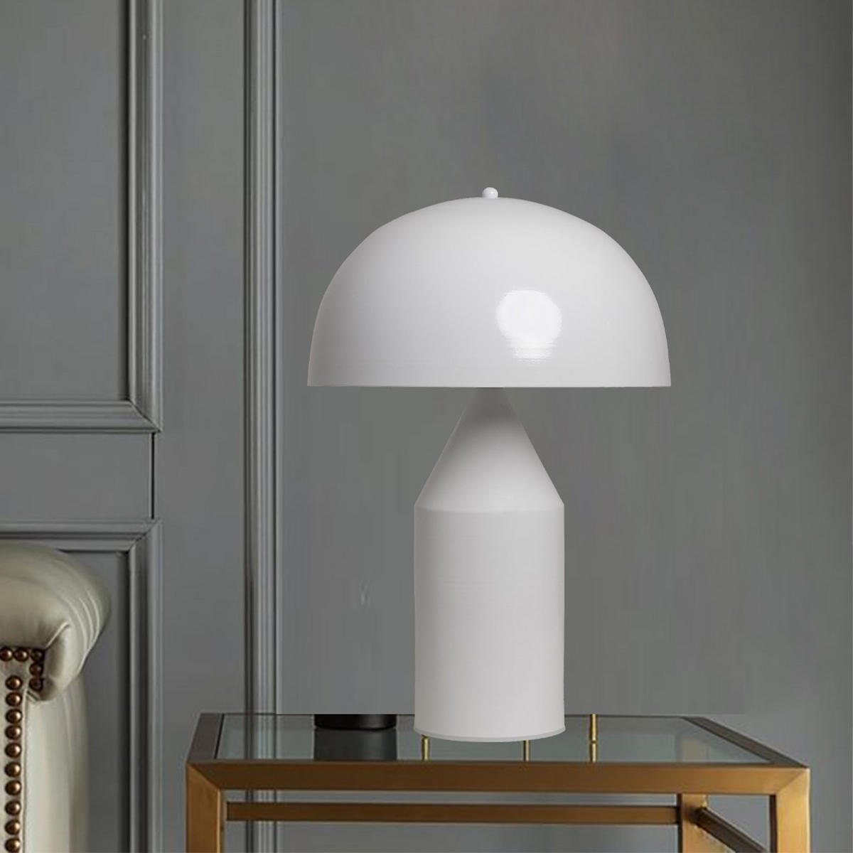 TISCHLEUCHTE Pilzlampen 50/30 - Weiß, Metall (50/30/45cm) - Bamyum