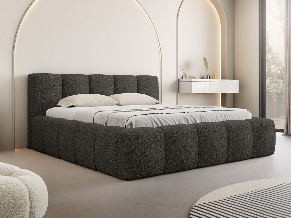 POLSTERBETT Kevson Boucle - Dunkelgrau, Holzwerkstoff/Textil (180/200cm) - MIRJAN24