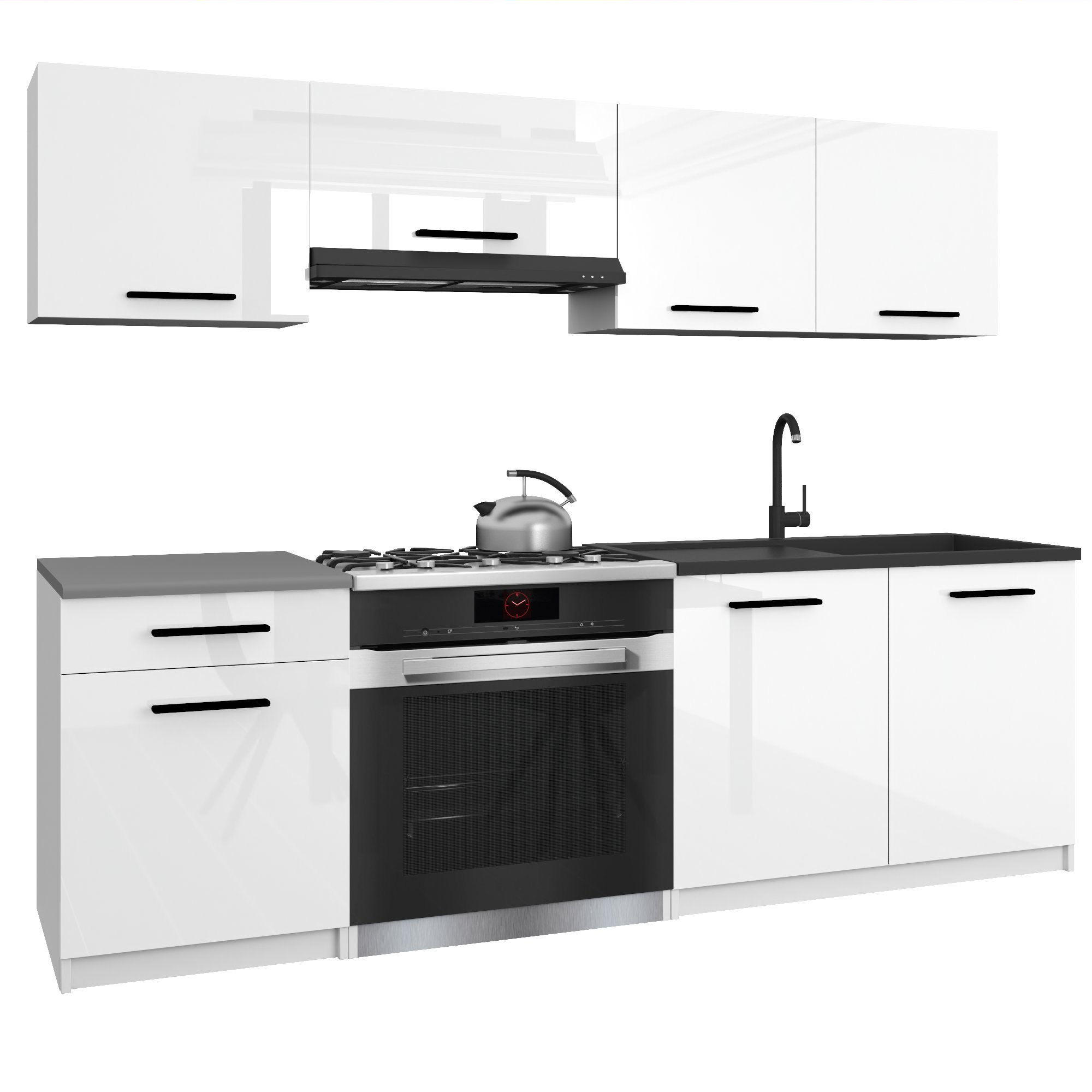 KÜCHENZEILE Italia 1 180 cm, mit Arbeitsplatten, Weiß Hochglanz - Weiß Hochglanz, Holz (180/143/60cm) - B BELINI GROUP