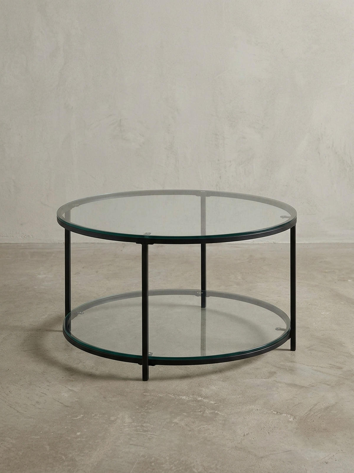 COUCHTISCH Glas-Metall Mix mit zwei Ablagen in Marmoroptik, Transparent 80x80x45 cm - Transparent/Schwarz, Metall (80/80/45cm) - KADIMA DESIGN