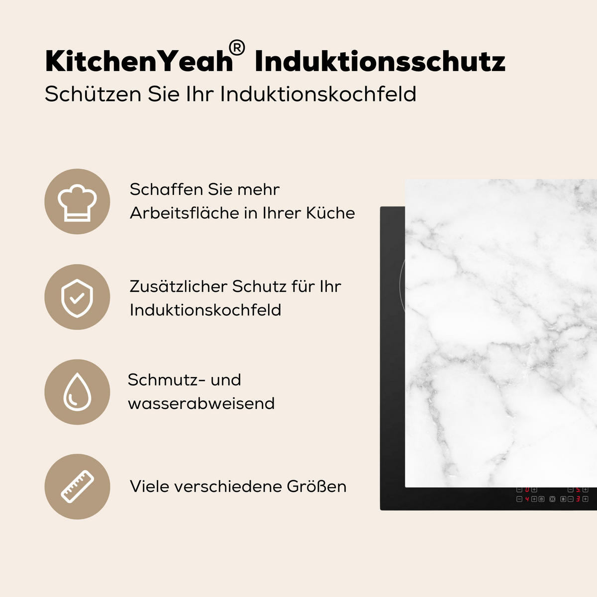 HERDABDECKPLATTE Marmor - Grau - Weiß - Strukturierter Marmor 81x52 cm - Weiß, Kunststoff (81.6/52.7/0.2cm) - MuchoWow