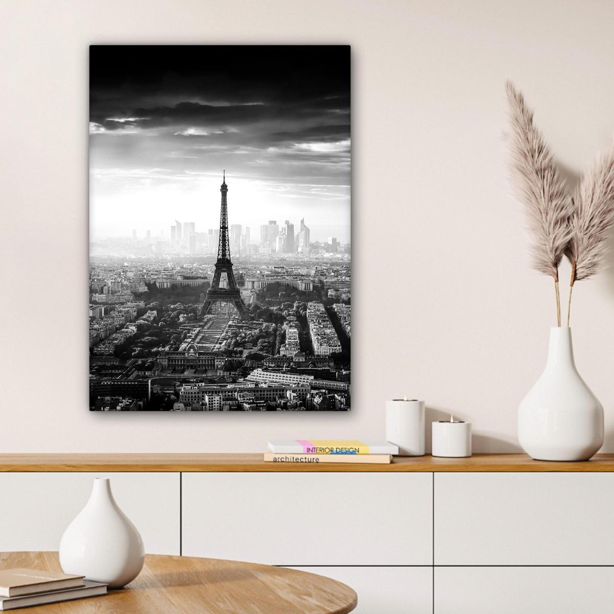 LEINWANDBILD Paris - Skyline - Eiffelturm - Stadt - Wolken Wandbild Wohnzimmer 60x80 cm - Dunkelgrau, Textil (60/80cm) - MuchoWow