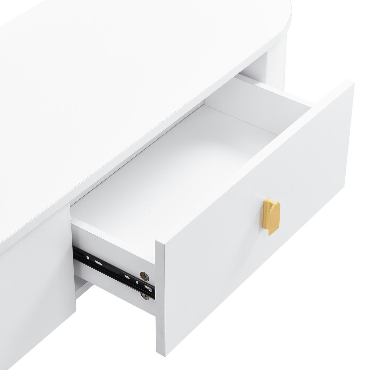 TV-SCHRANK- und Couchtisch-Set aus MDF 174x35x41 cm & 108x50x40 cm Weiß mit Schubladen und goldfarbenen Details - Weiß, Holzwerkstoff (174/41/35cm) - Modfu