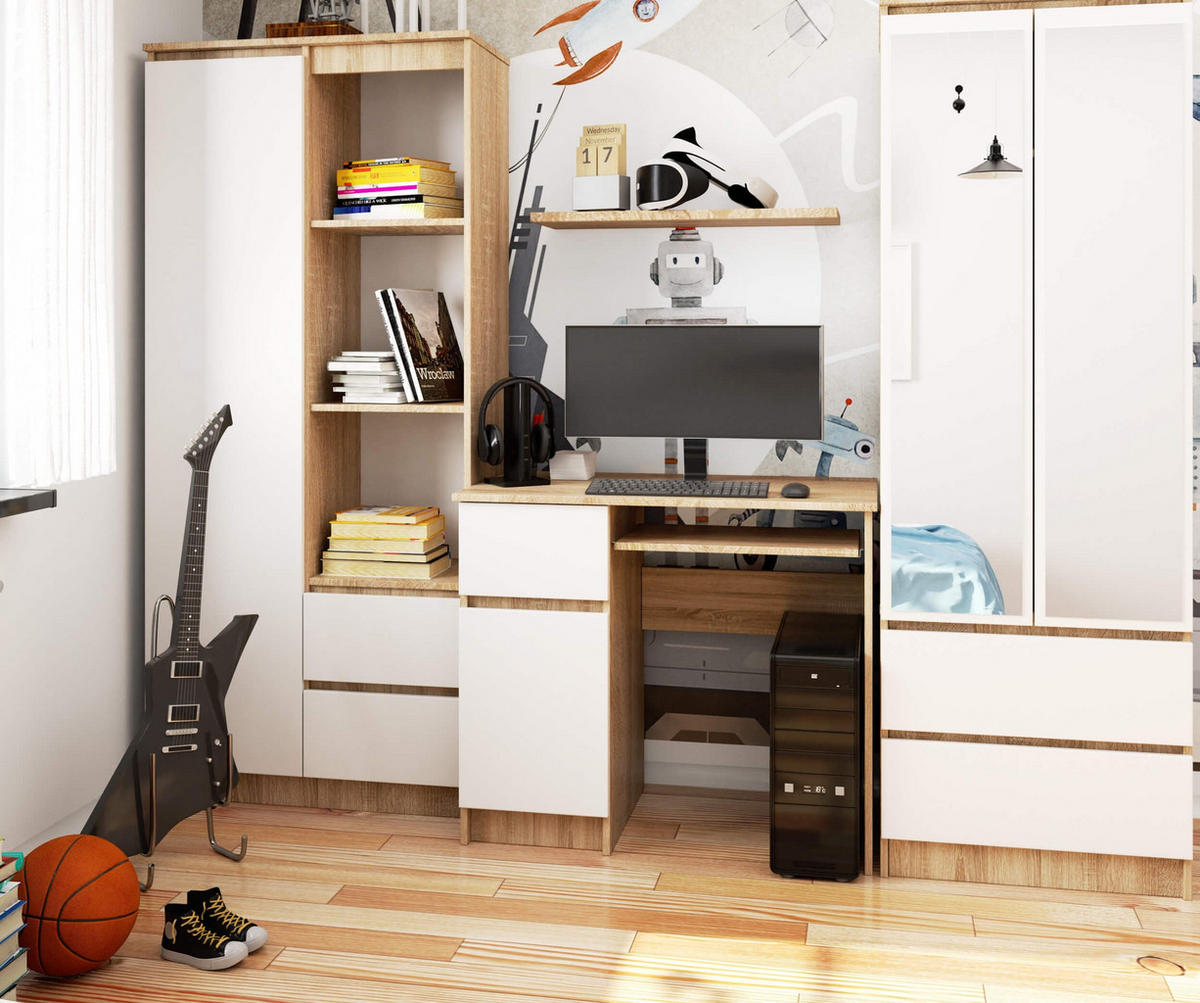 SCHREIBTISCH Links Piksel, Sonoma-Weiß, B90xH77xT50 cm - Weiß/Sonoma Eiche, Holz (50/90/77cm) - Milordbikes