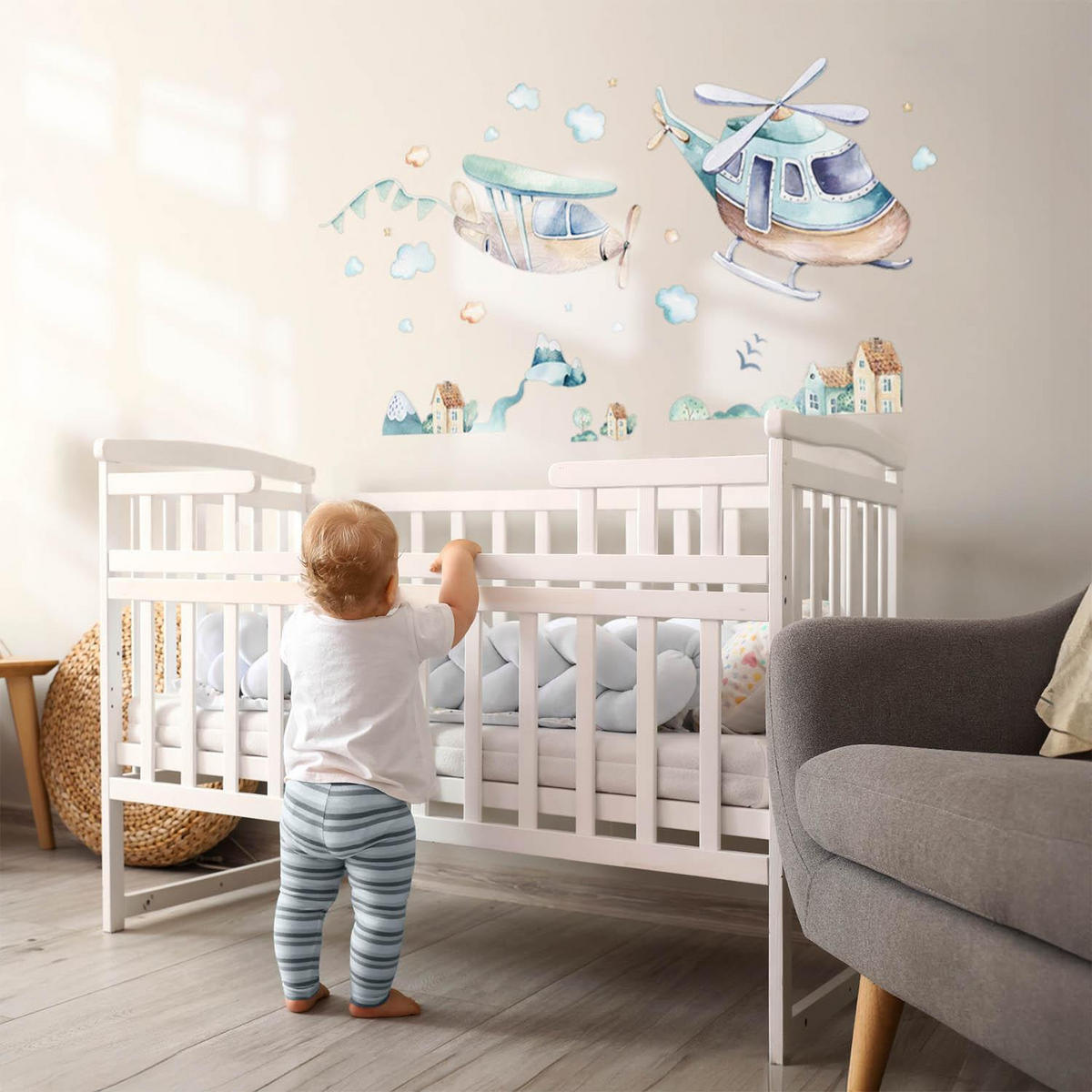 WANDAUFKLEBER 130x188cm - Hubschrauber und Flugzeug - Multicolor, Kunststoff (130/188/0.1cm) - Wallfluent