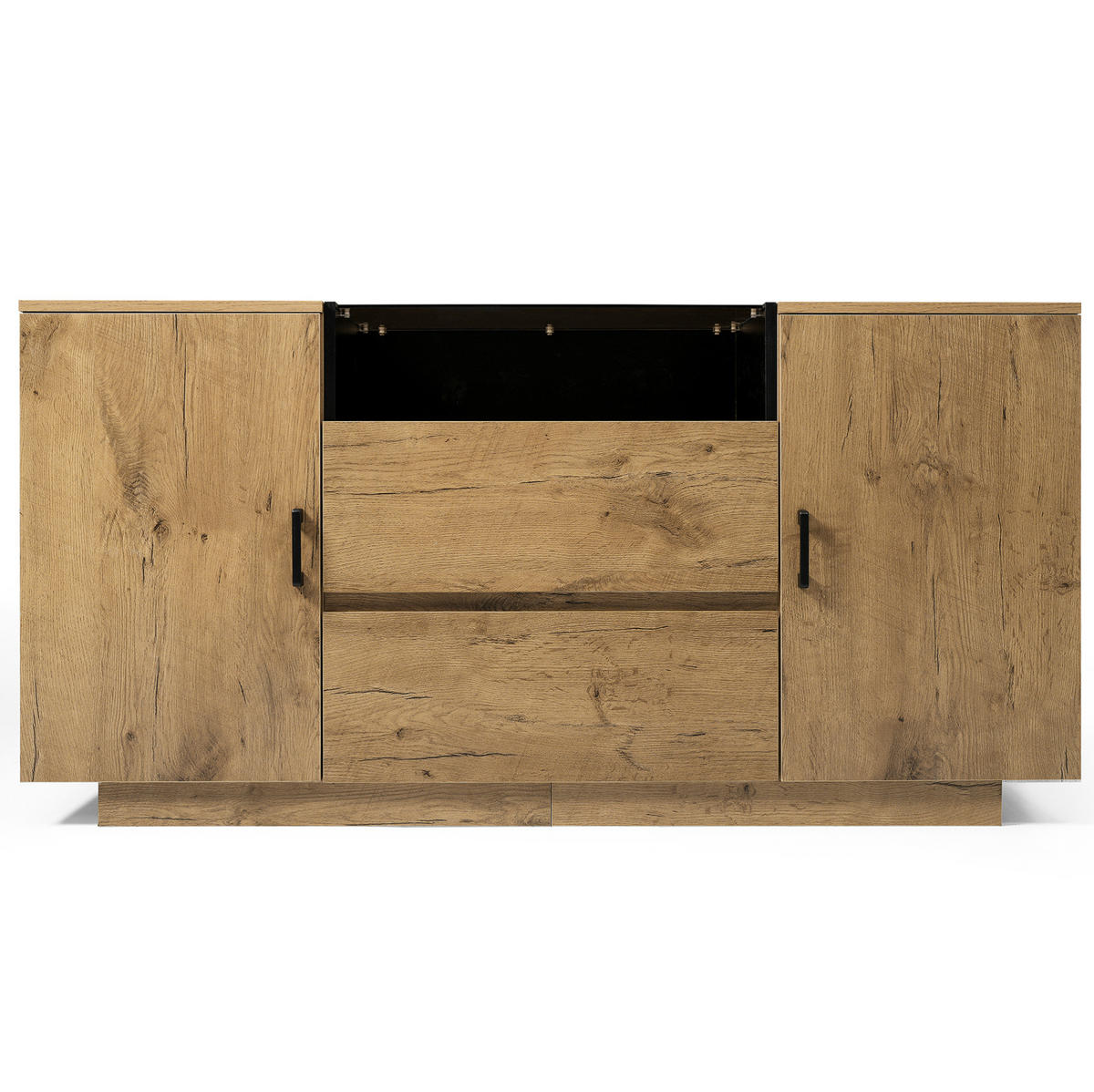 KOMMODEN-SIDEBOARD 140/40/70 cm mit 2 Türen, 2 Schubladen & Glas-Elementen - Eichefarben, Glas (140/70/40cm) - BEAOK