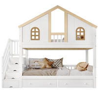 HAUSBETT 90x200cm mit Zwei Schublade in Weiß+Natur - Weiß, Holz (90/200cm) - KOMHTOM