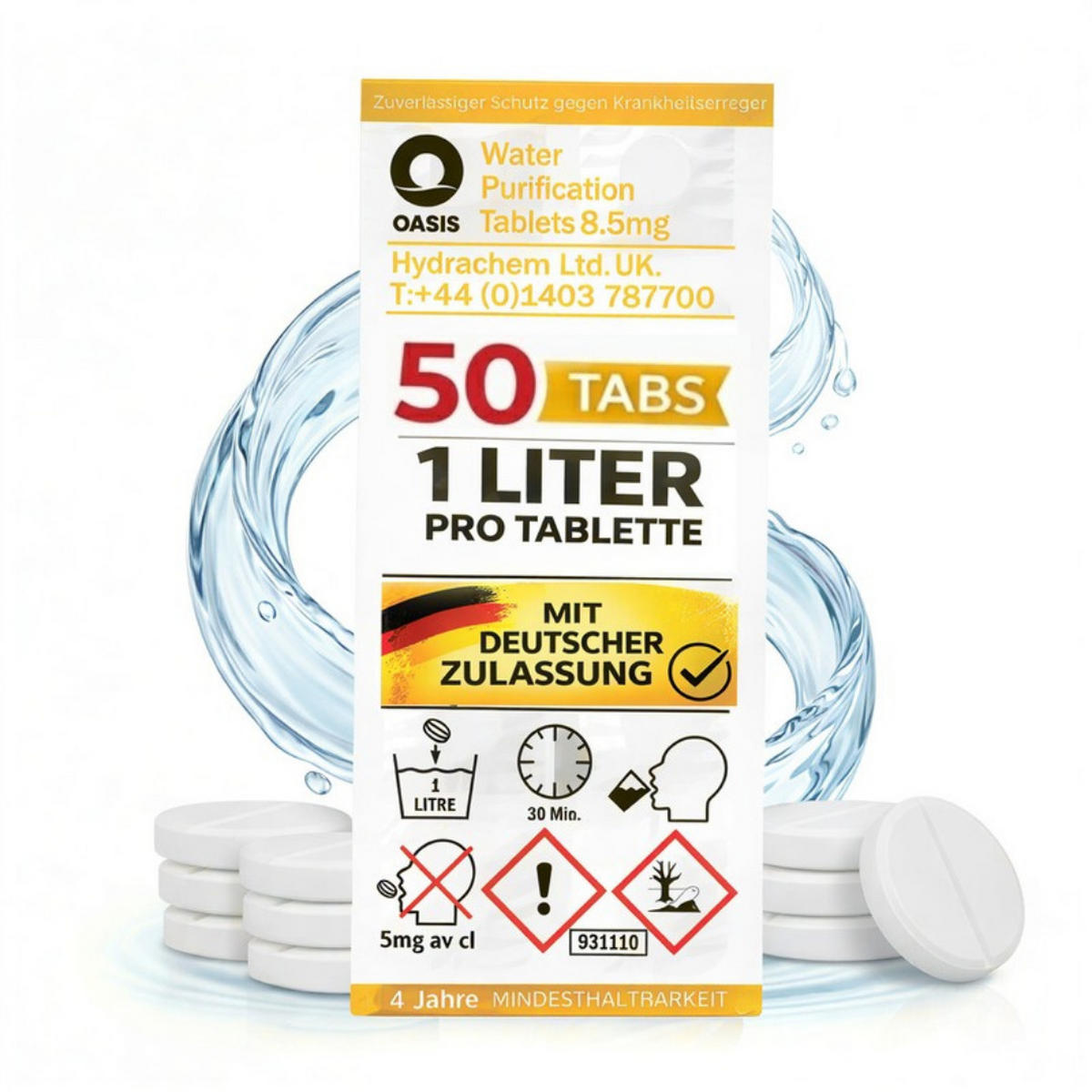 WASSERAUFBEREITUNGSTABLETTEN 50 Stk inkl. 10L Faltkanister Camping Outdoor Trinkwasser 1L - Weiß, Kunststoff (20/25/8cm) - JUNG