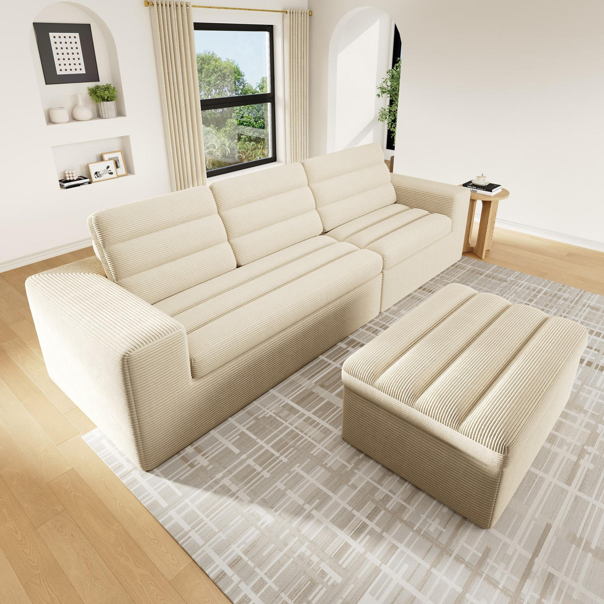SOFA Modulares Ecksofa 253 x 161 x 89 cm Beige Cord - Beige, Kunststoff (161/253cm) - Meubliv