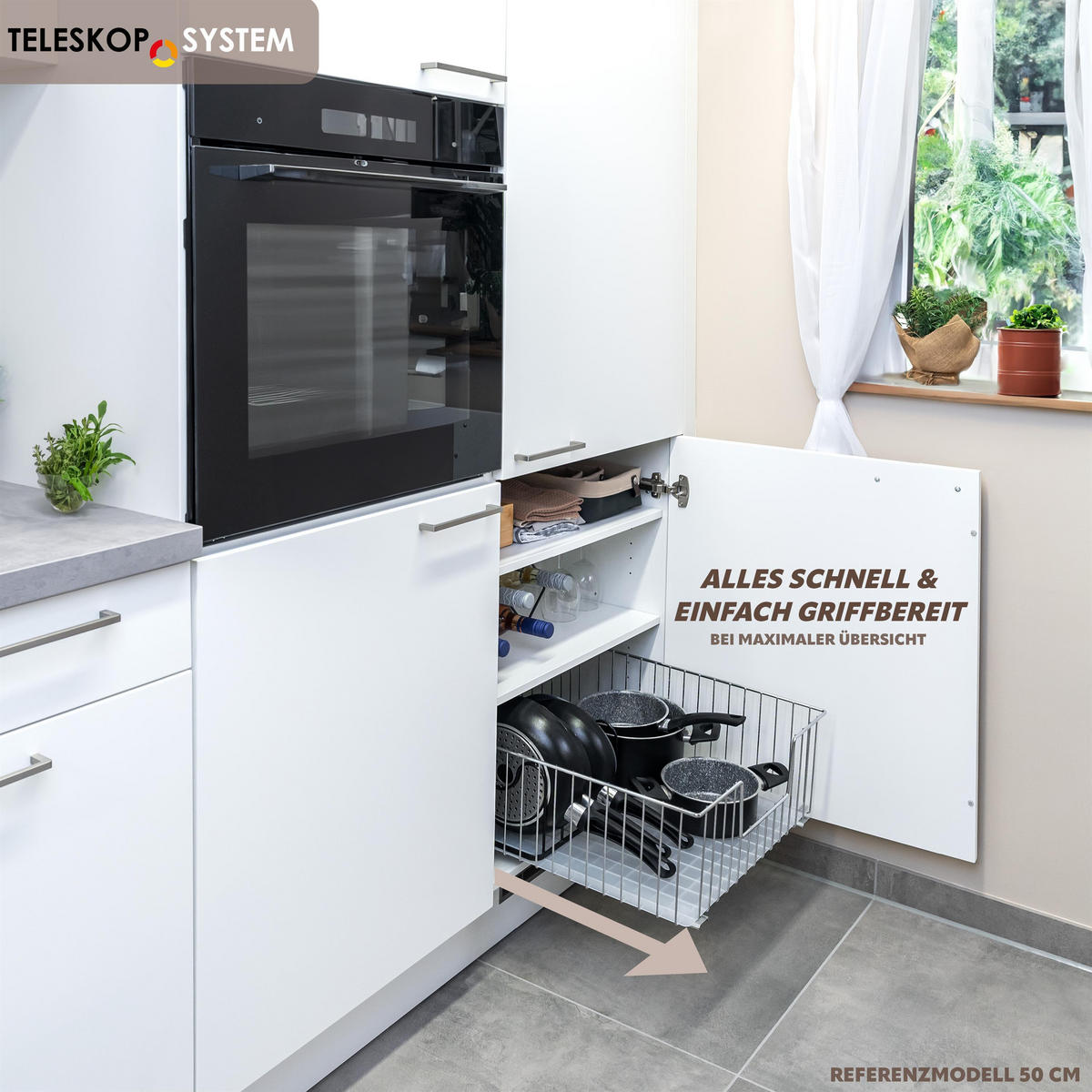 SCHRANK-KORBAUSZUG 30 cm, silber, Metall - Chromfarben, Metall (30/23/50.5cm) - bremermann