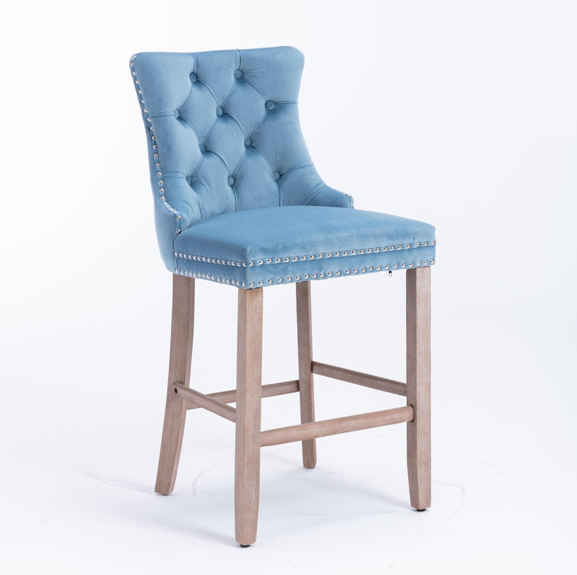 BARHOCKER 2er-Set Samt mit hoher Rückenlehne Hellblau - Hellblau, Holz (50/103/60cm) - Meubliv