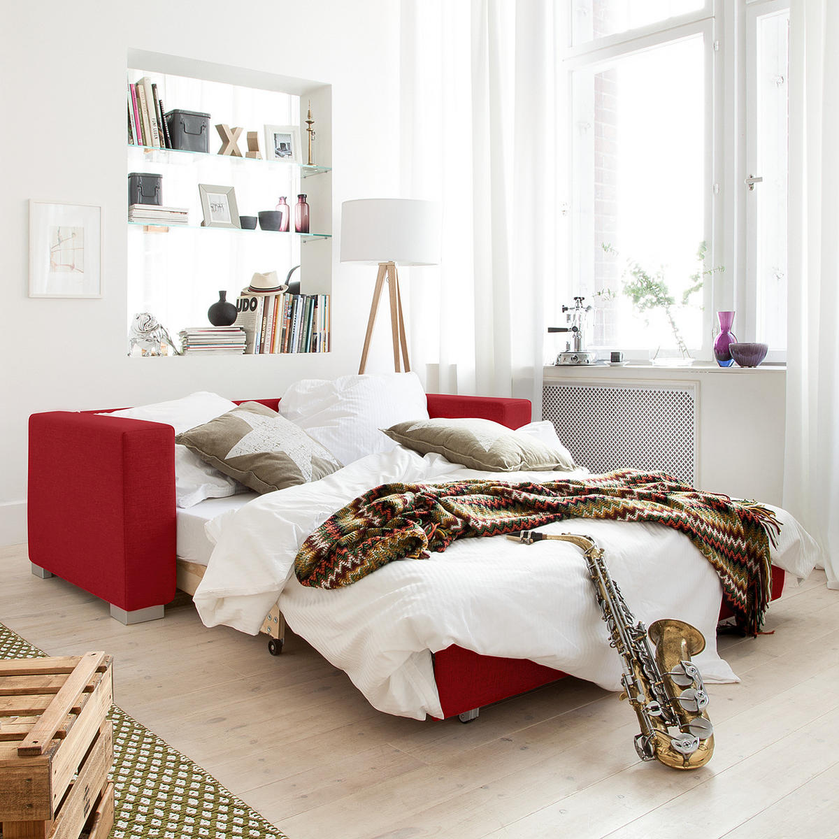 SCHLAFSOFA - Silberfarben/Rot, Textil (173/90/90cm) - home24