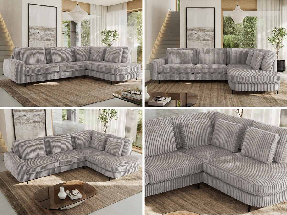 ROHOVÁ SEDAČKA CALENO L - Světle šedá Manšestr - Levá Strana - černá/světle šedá, kov/textil (317/225cm) - MKS