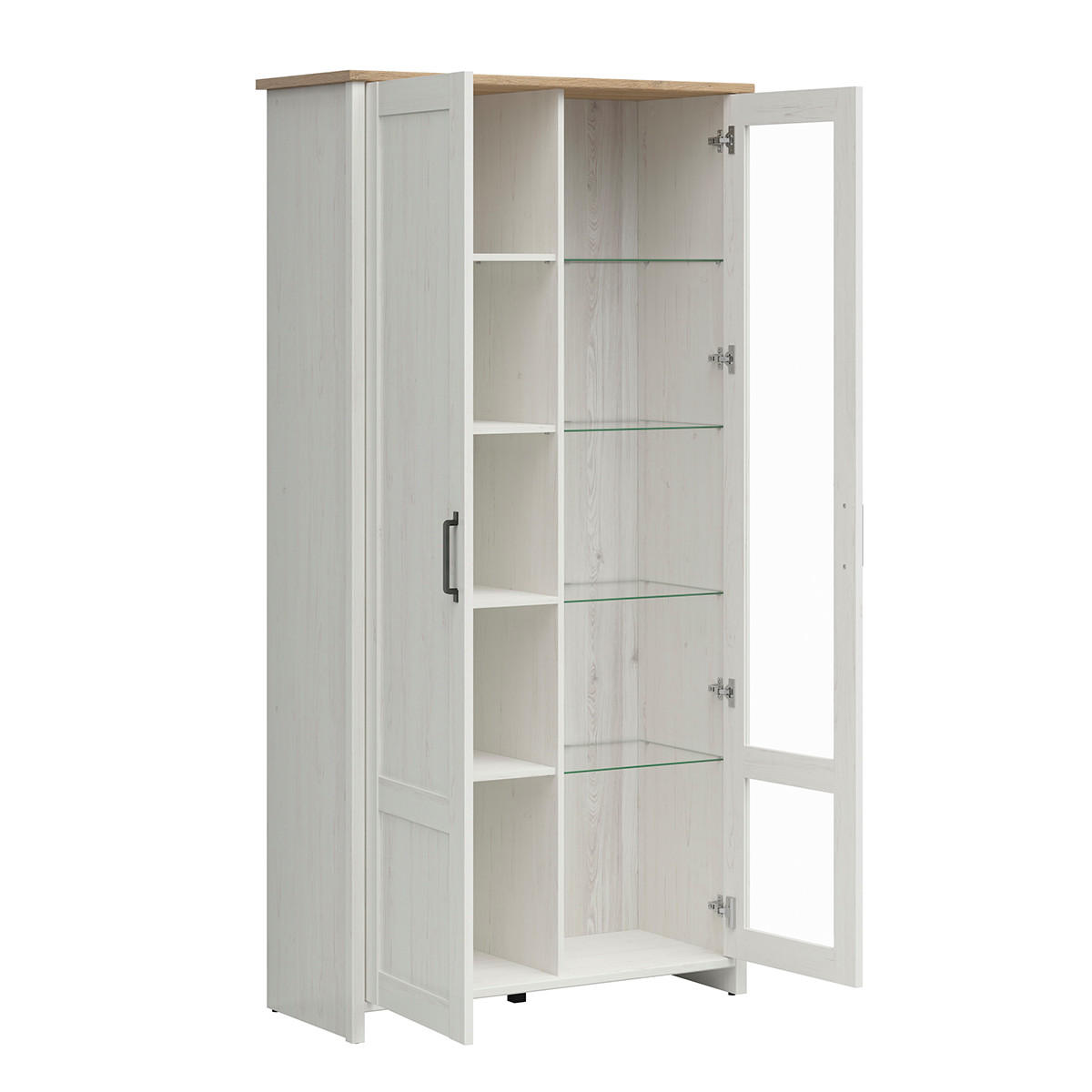 VITRÍNA Aksel Bílá a dřevo - bílá, kompozitní dřevo (102/201/43cm) - Petits-meubles